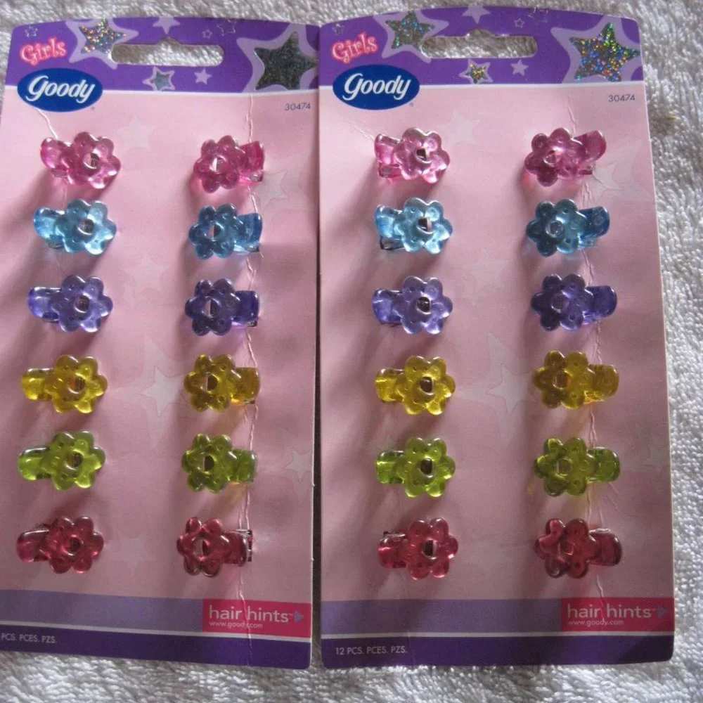 12 Goody Girls Pastel Color Plastic Flower Tiny Sectioning Hair Clips Teeth Grip